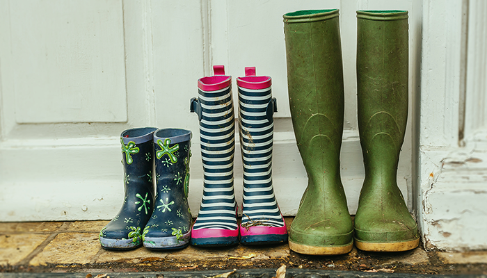 Different wellies lined up outside